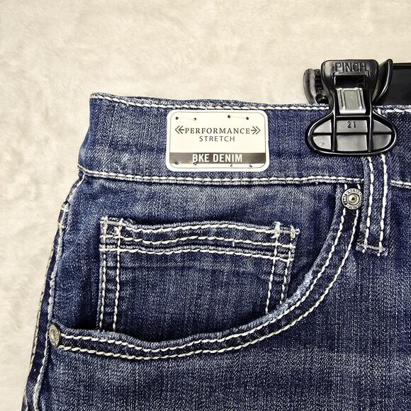 BKE Buckle Mason Tapered Leg Jeans Mens 42x31 Blue Stretch Denim Whiskers 42R - Picture 4 of 15